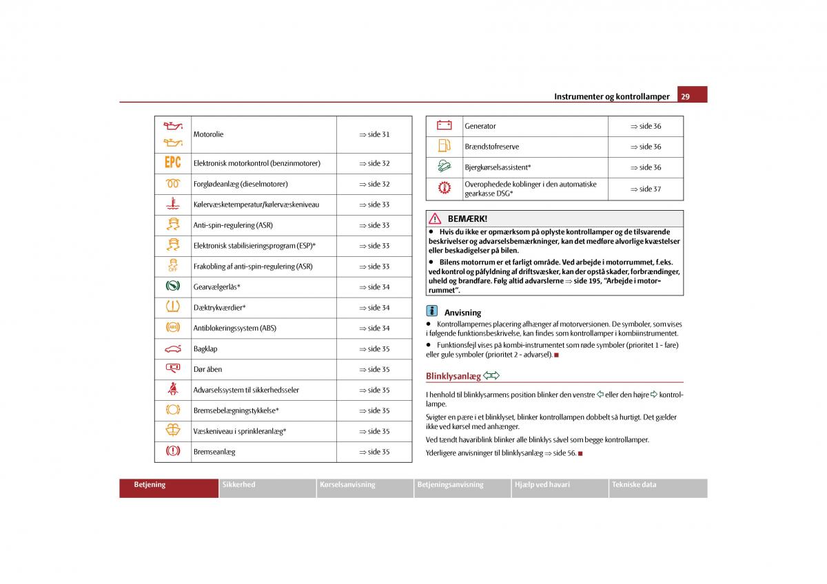 Skoda Yeti Bilens instruktionsbog / page 31