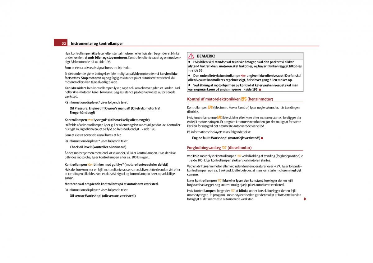 Skoda Yeti Bilens instruktionsbog / page 34