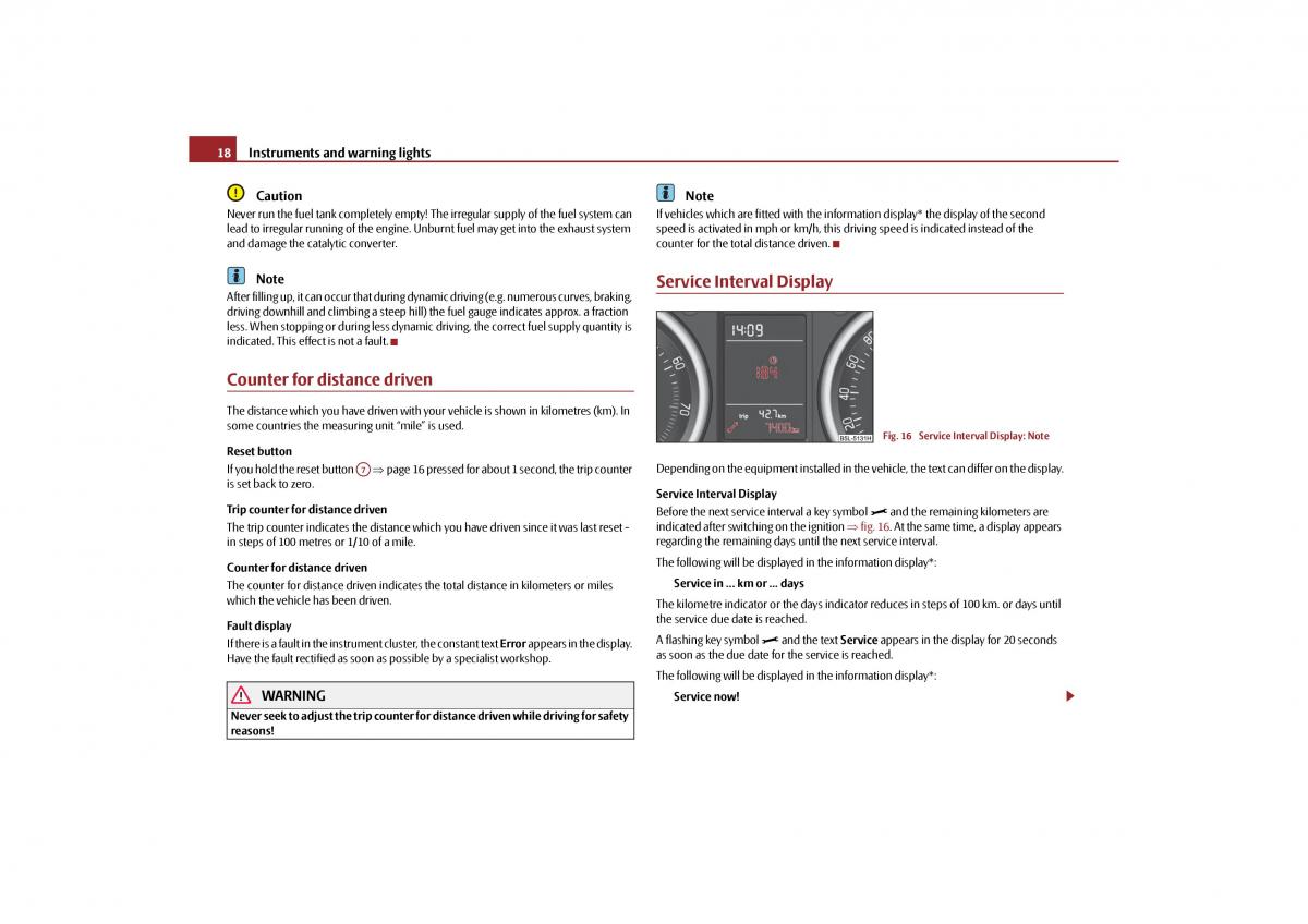 Skoda Yeti owners manual / page 19