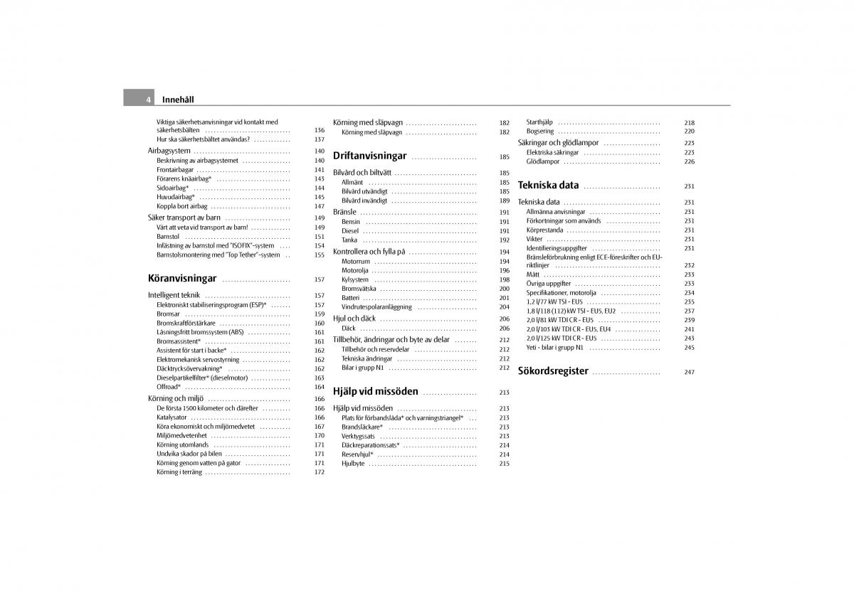 Skoda Yeti instruktionsbok / page 5