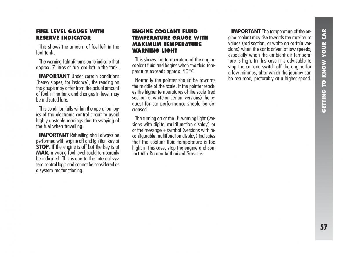 Alfa Romeo 147 owners manual / page 58
