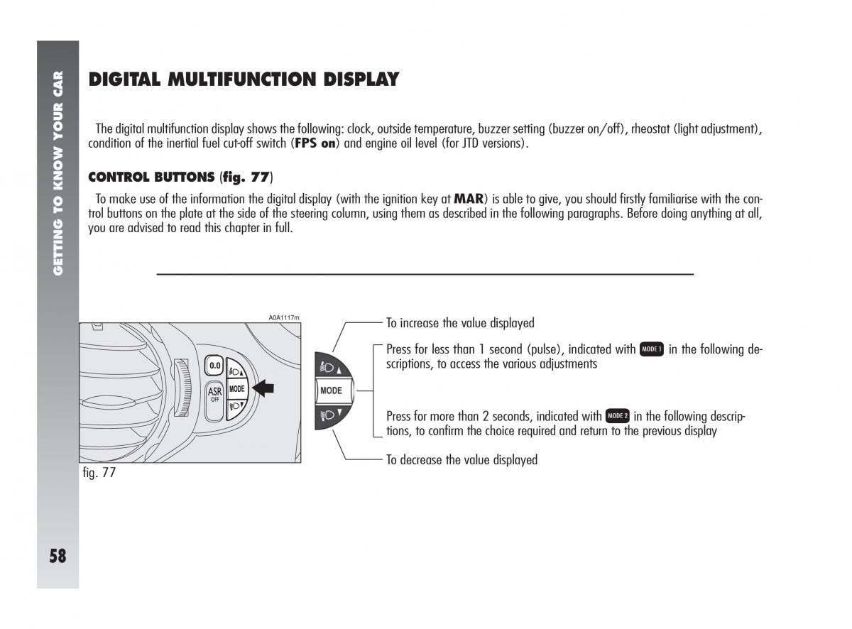 Alfa Romeo 147 owners manual / page 59