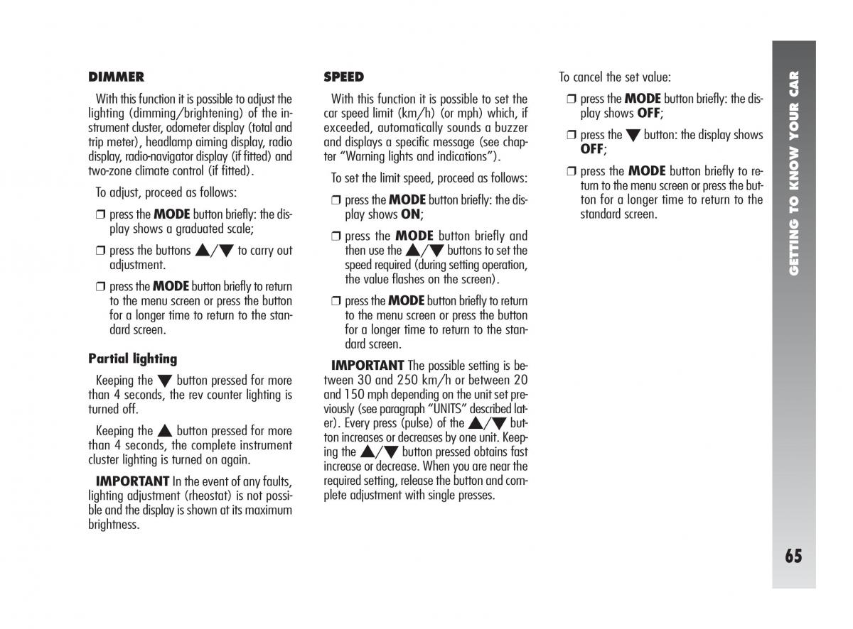Alfa Romeo 147 owners manual / page 66