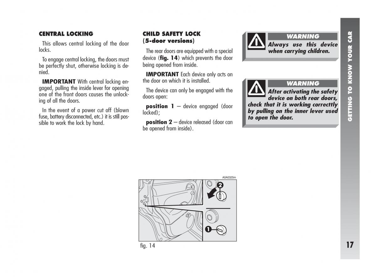 Alfa Romeo 147 owners manual / page 18