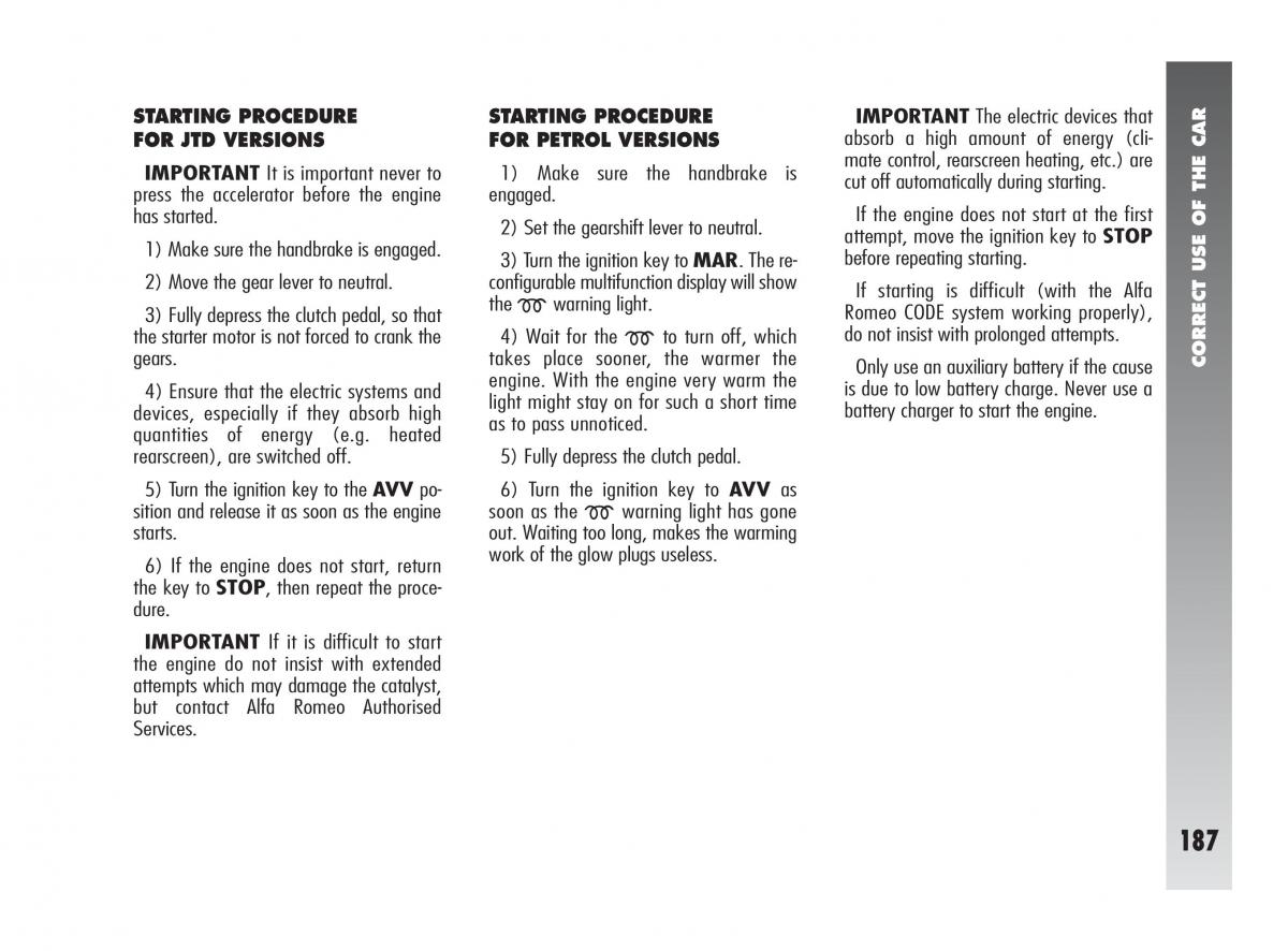 instrukcja obsługi Alfa Romeo 147 Alfa Romeo 147 owners manual / page 188