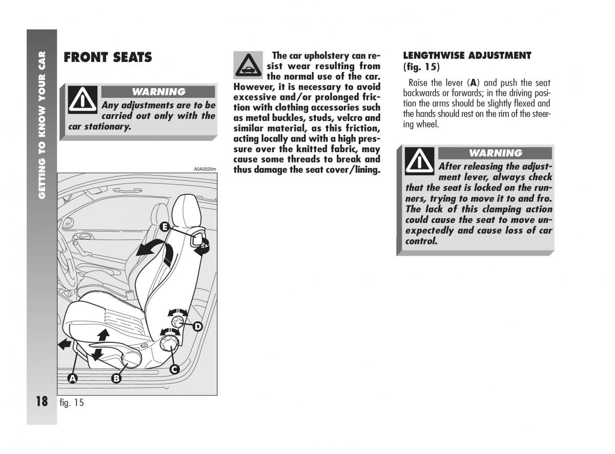 Alfa Romeo 147 owners manual / page 19