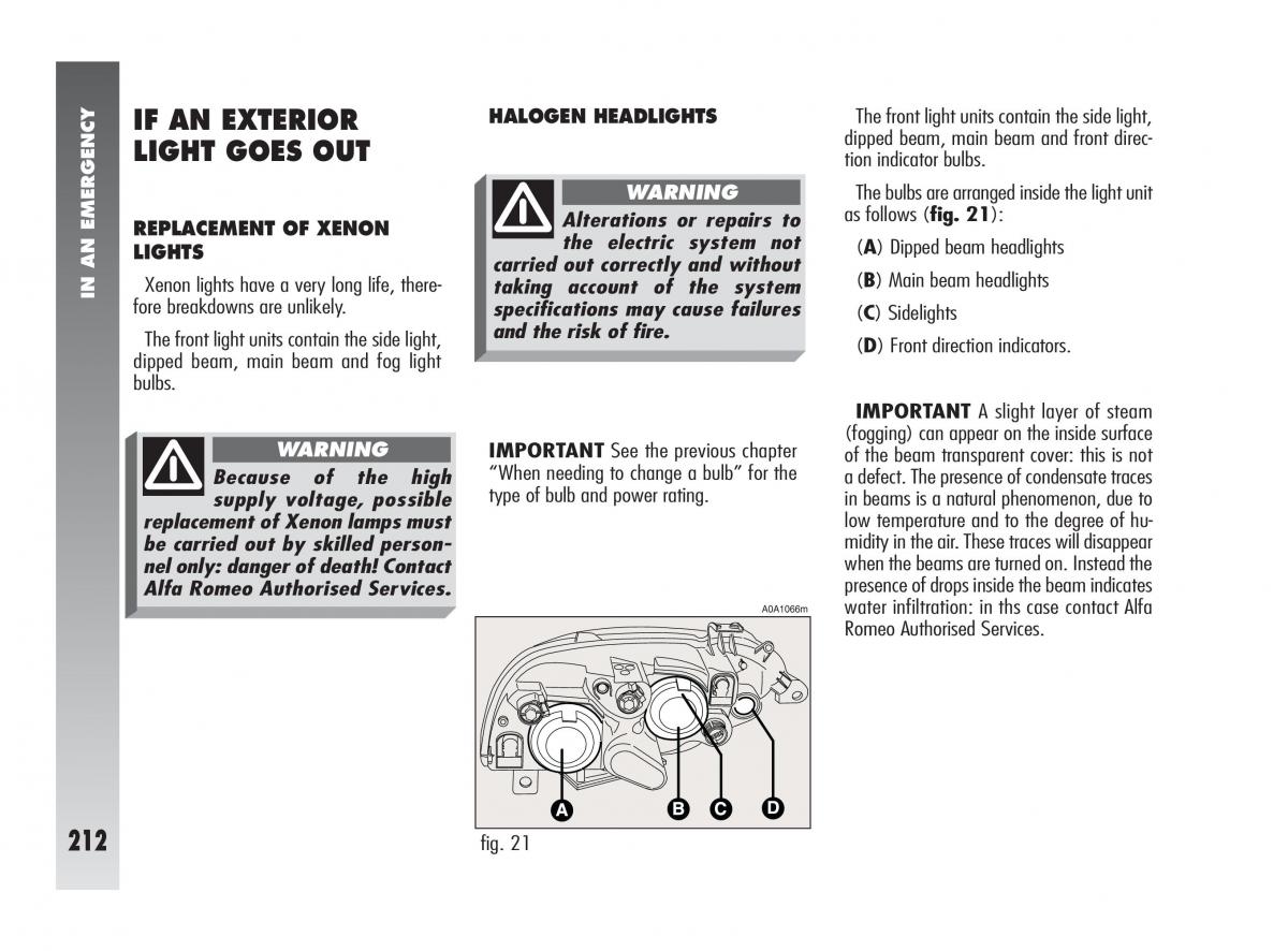 Alfa Romeo 147 owners manual / page 213