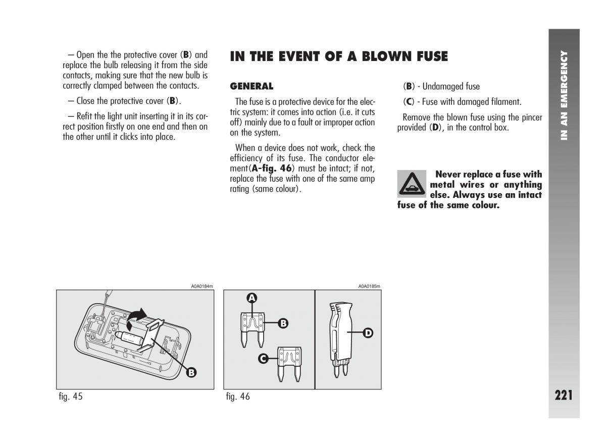 Alfa Romeo 147 owners manual / page 222