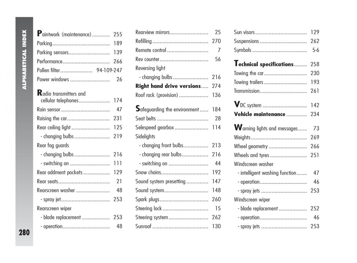 Alfa Romeo 147 owners manual / page 281