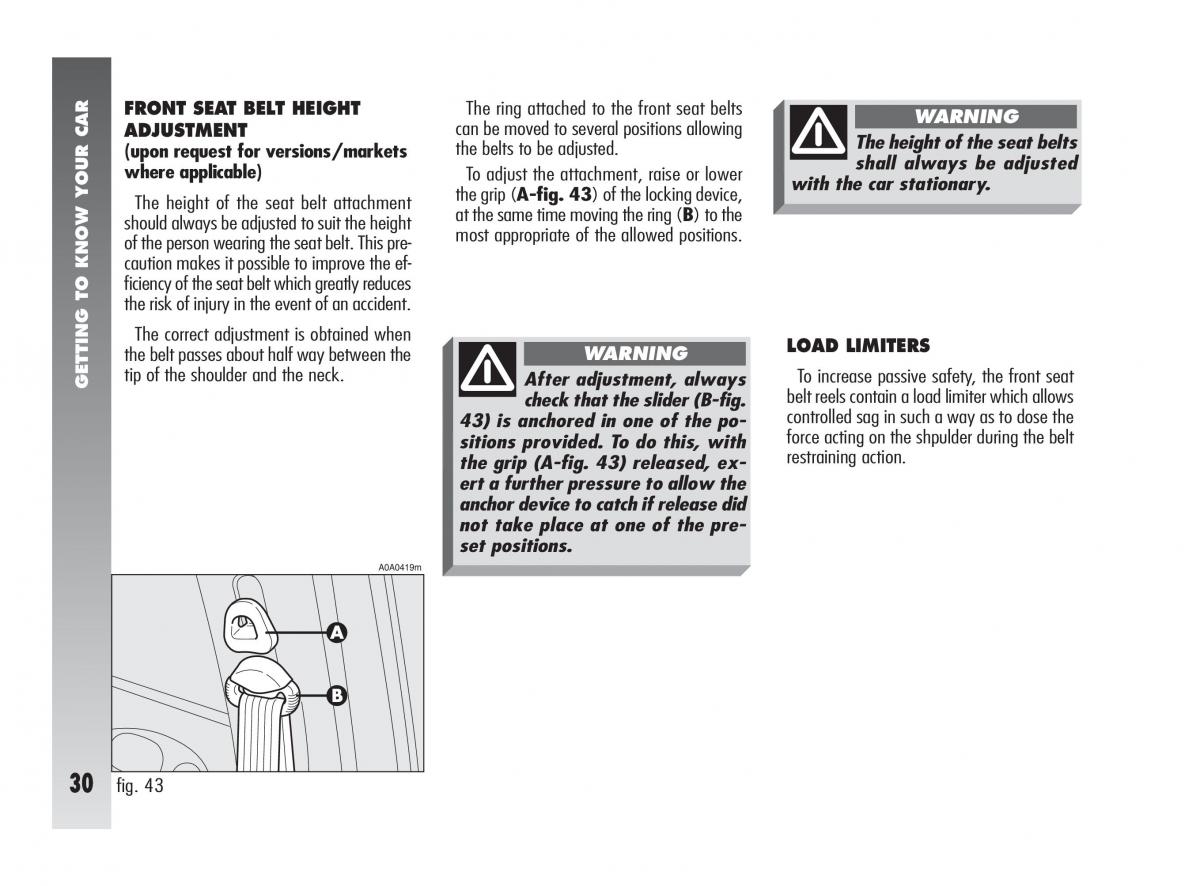 Alfa Romeo 147 owners manual / page 31