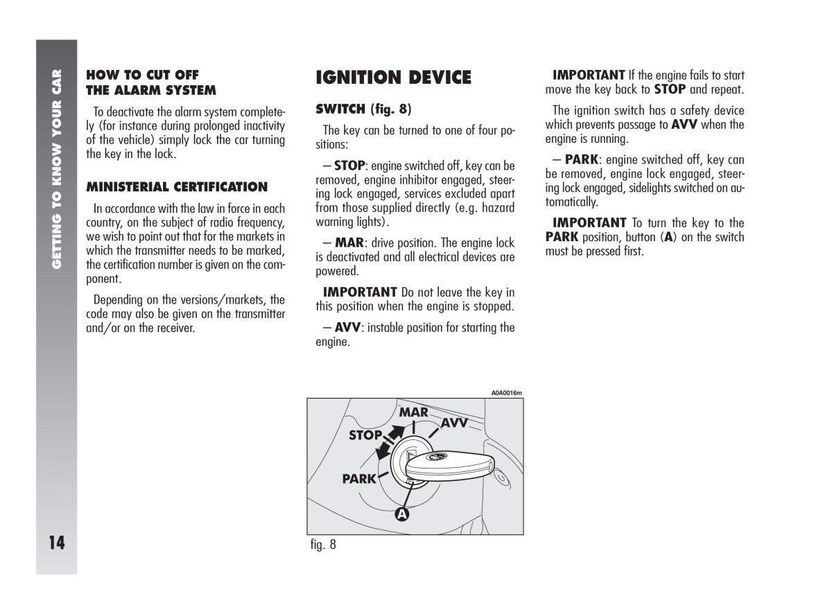 Alfa Romeo 147 GTA owners manual / page 15