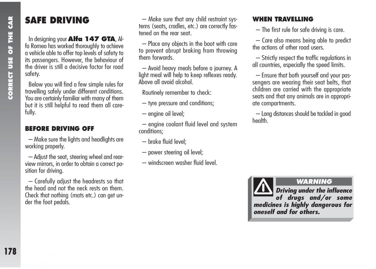 Alfa Romeo 147 GTA owners manual / page 179