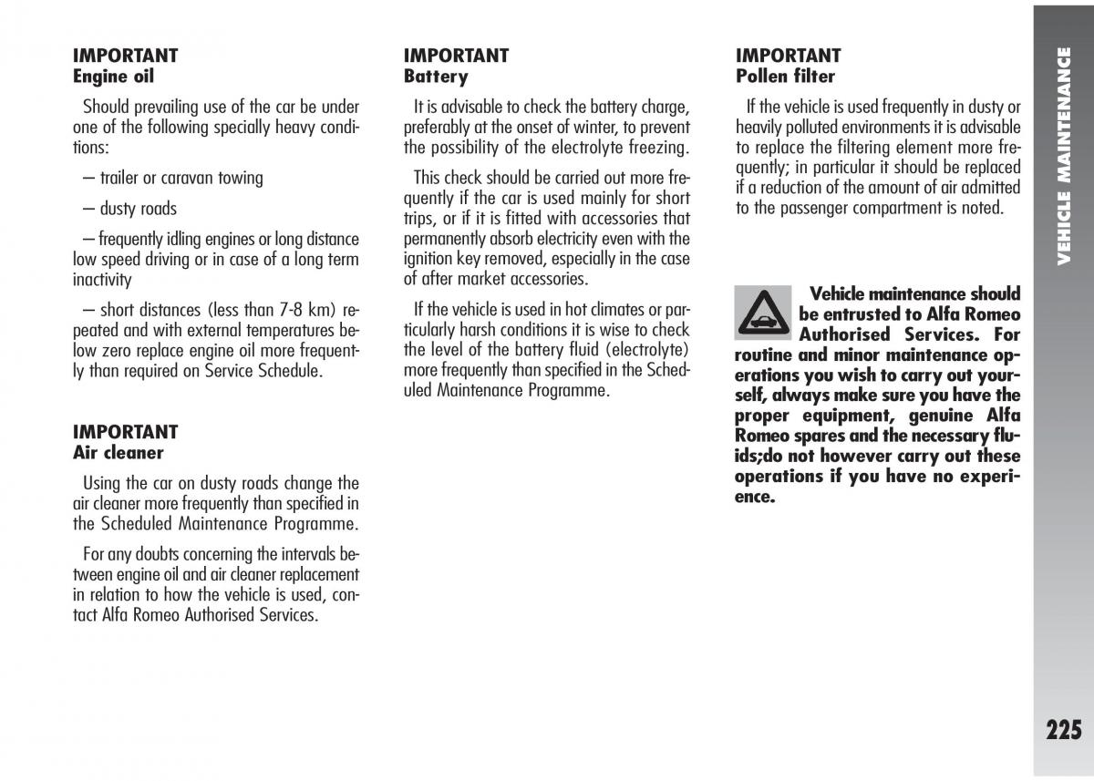 Alfa Romeo 147 GTA owners manual / page 226