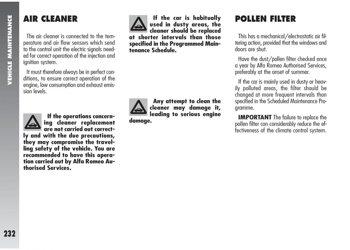 Alfa Romeo 147 GTA owners manual / page 233