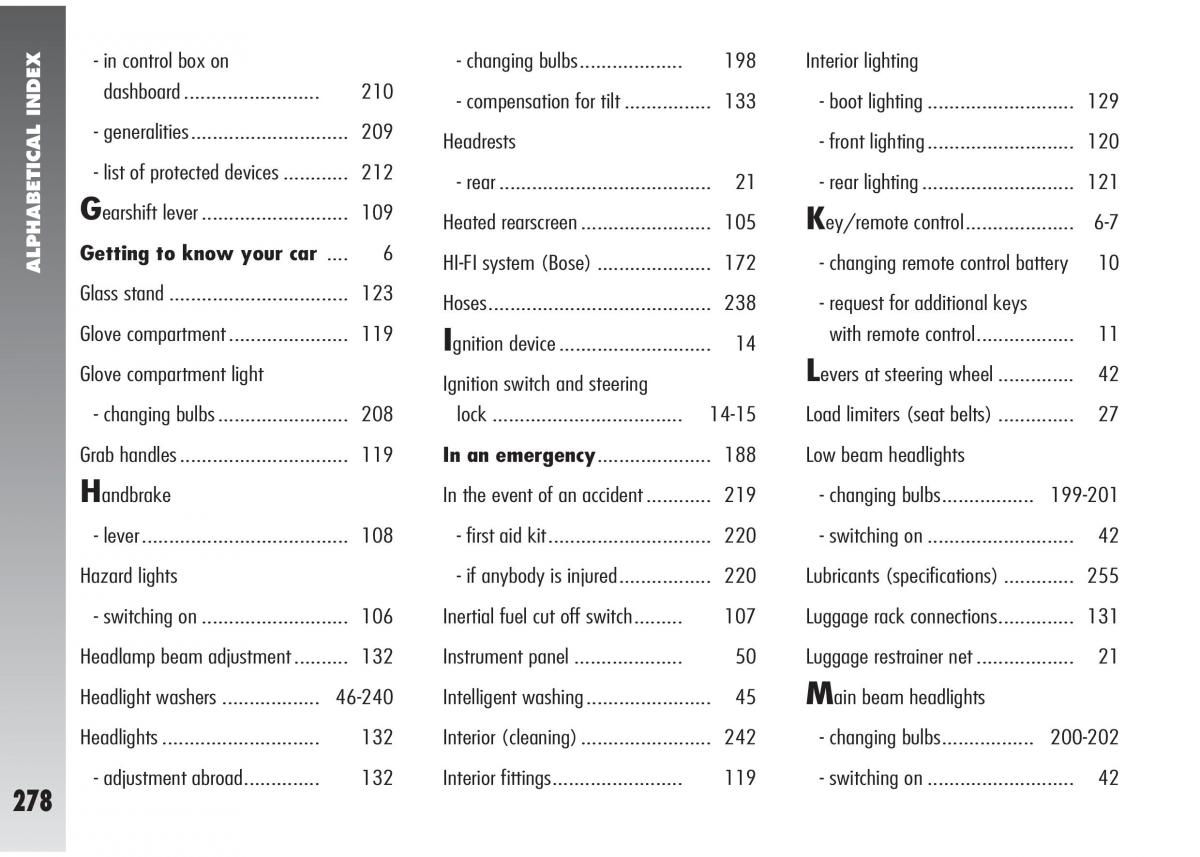 Alfa Romeo 147 GTA owners manual / page 279