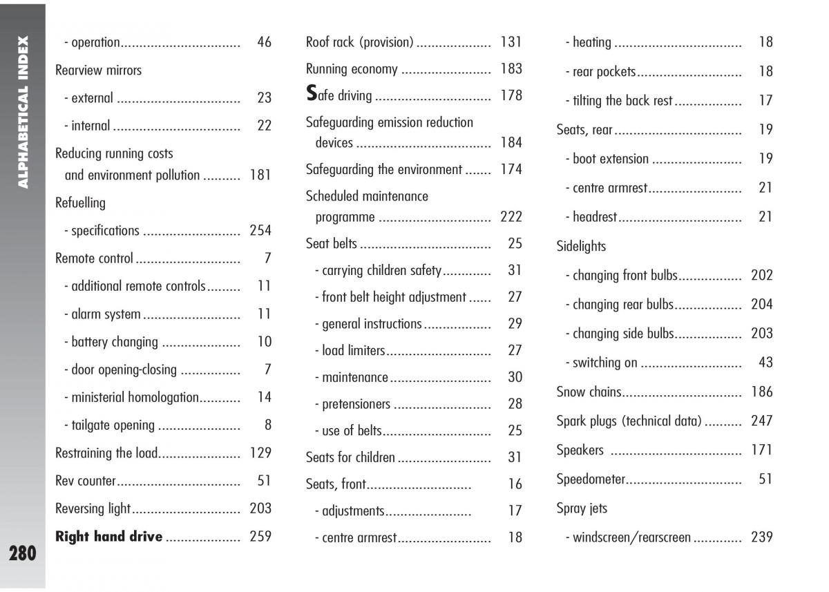 Alfa Romeo 147 GTA owners manual / page 281