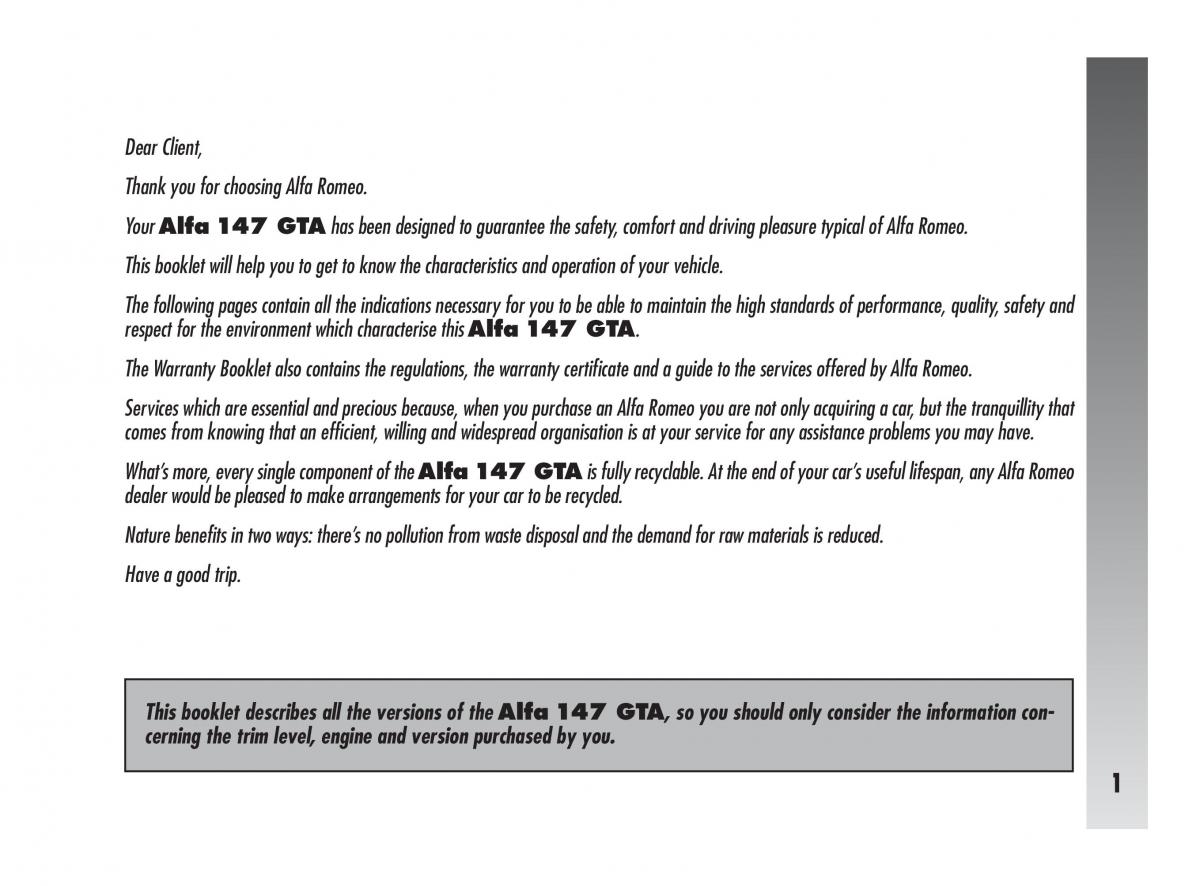 Alfa Romeo 147 GTA owners manual / page 2