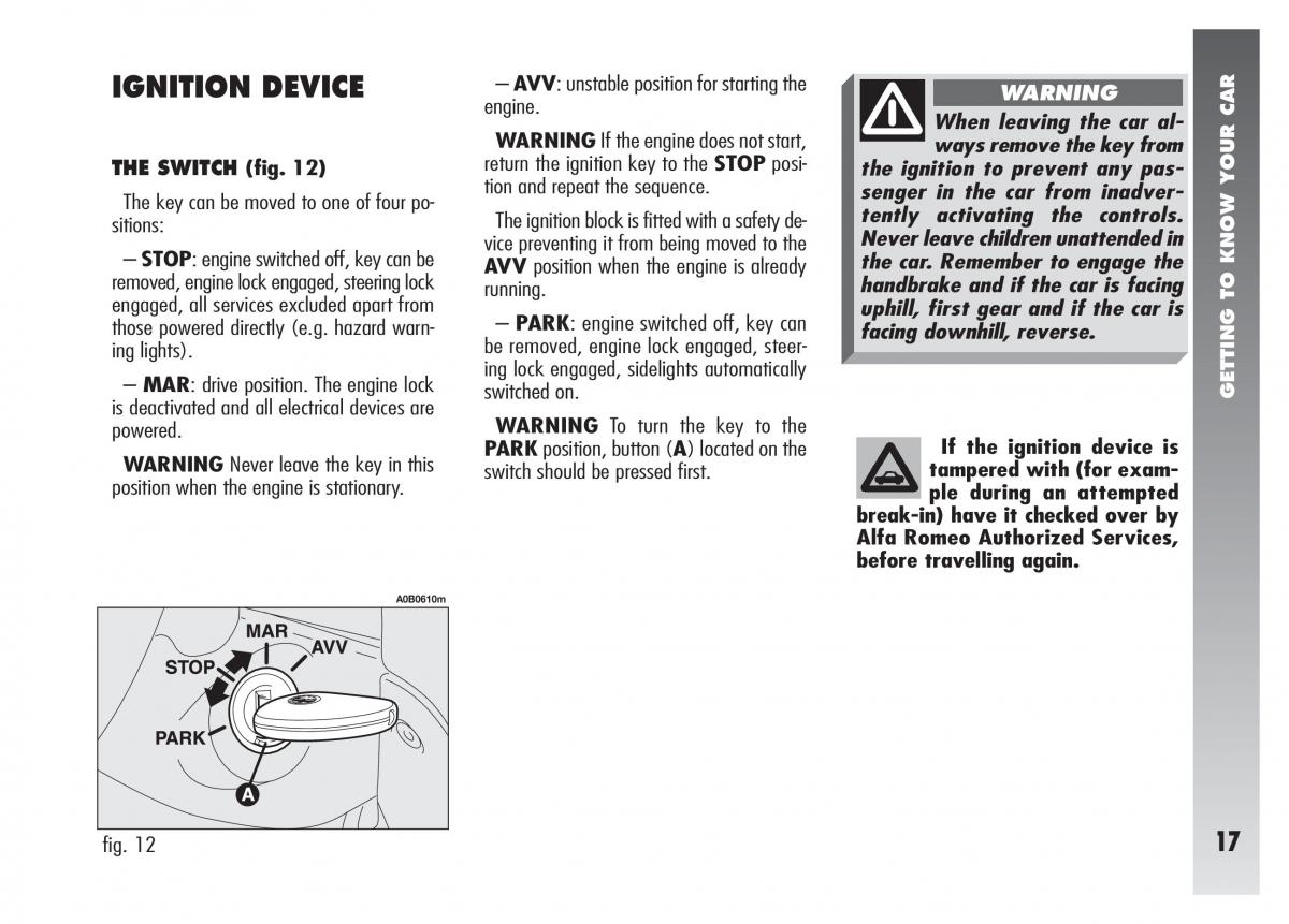 Alfa Romeo 156 owners manual / page 18