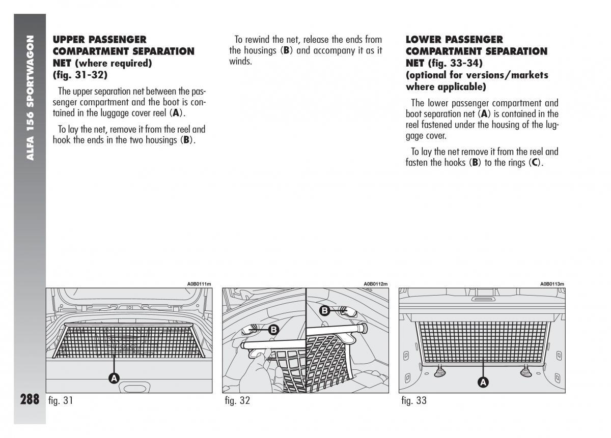Alfa Romeo 156 owners manual / page 289