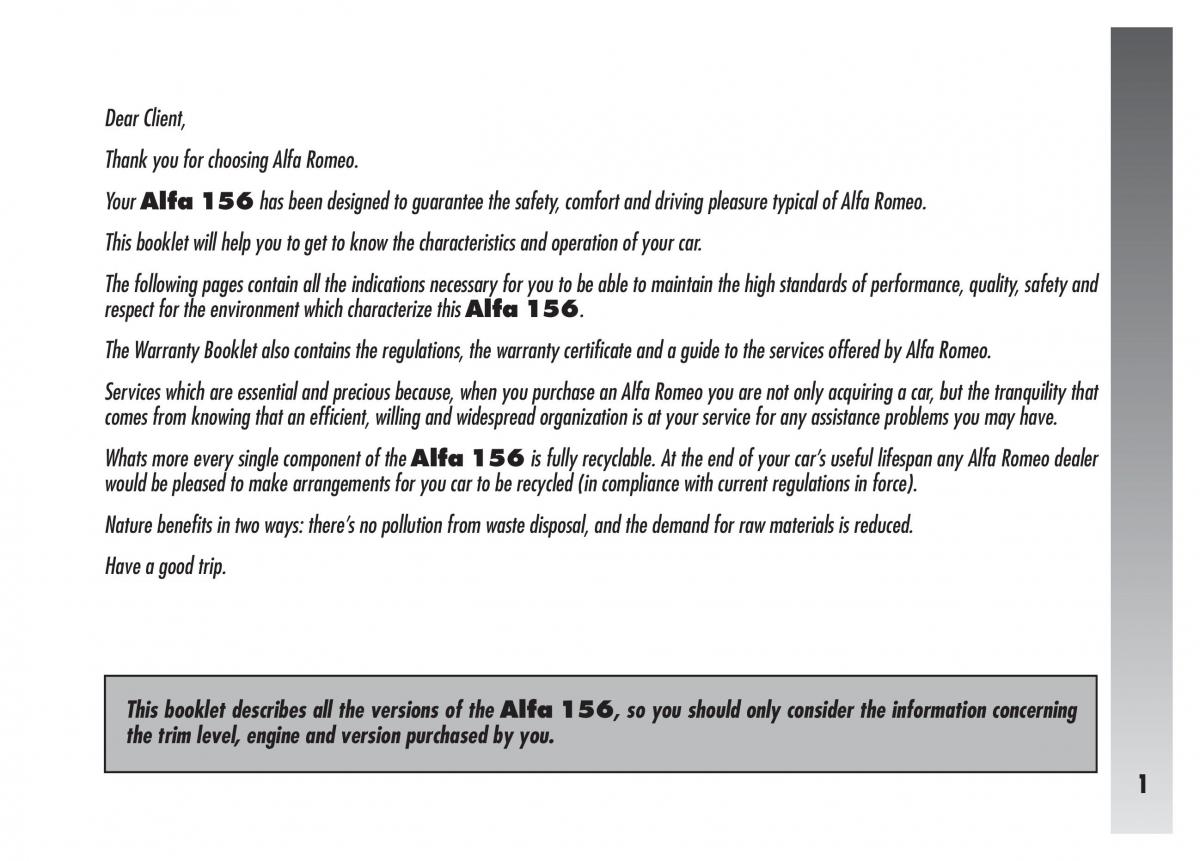 Alfa Romeo 156 owners manual / page 2