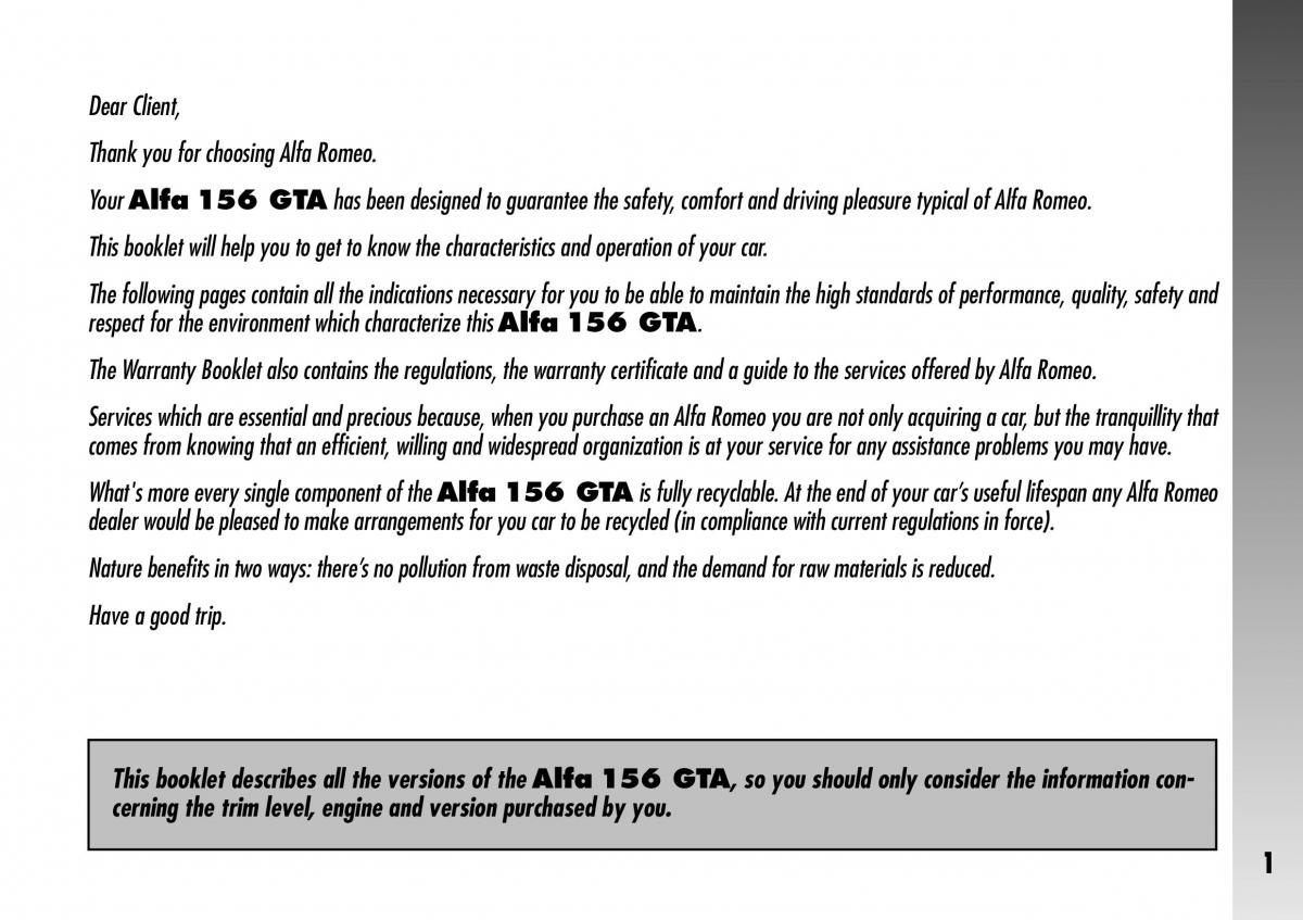 Alfa Romeo 156 GTA owners manual / page 2