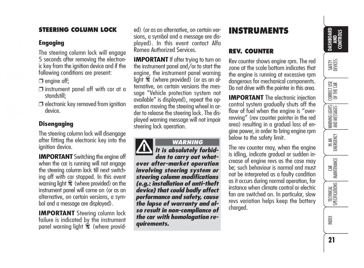 Alfa Romeo 159 owners manual / page 22