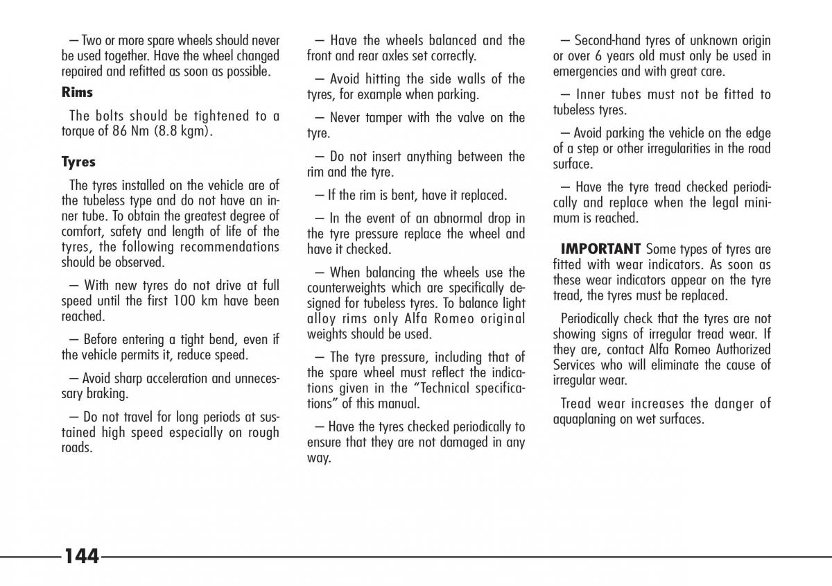 Alfa Romeo 166 owners manual / page 145