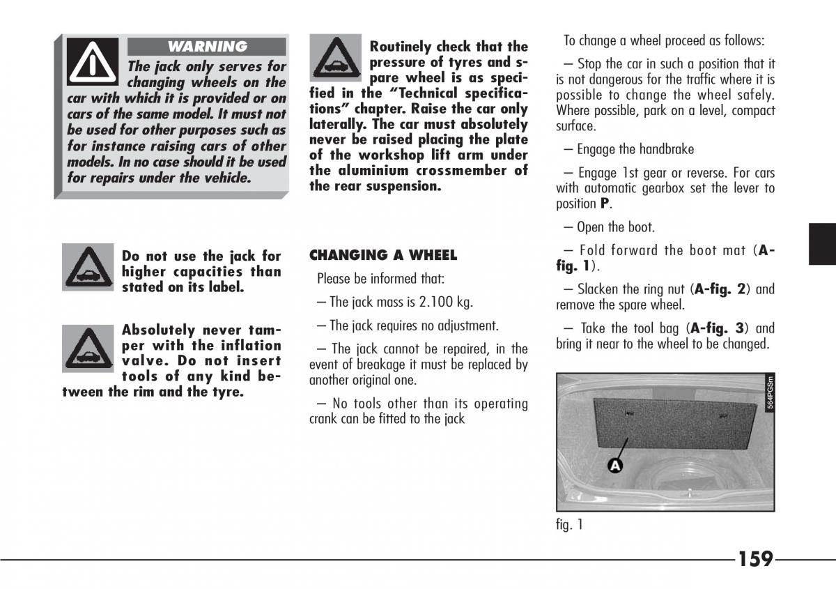 Alfa Romeo 166 owners manual / page 160