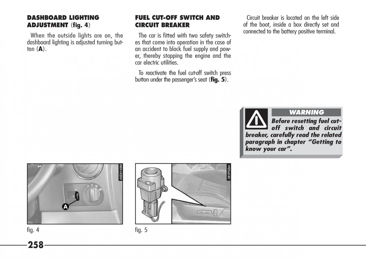 Alfa Romeo 166 owners manual / page 259