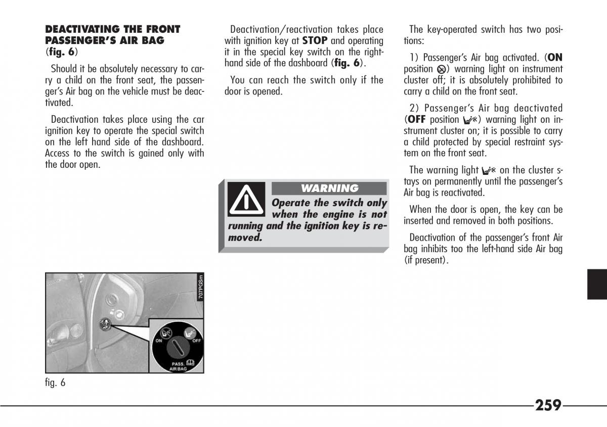 Alfa Romeo 166 owners manual / page 260