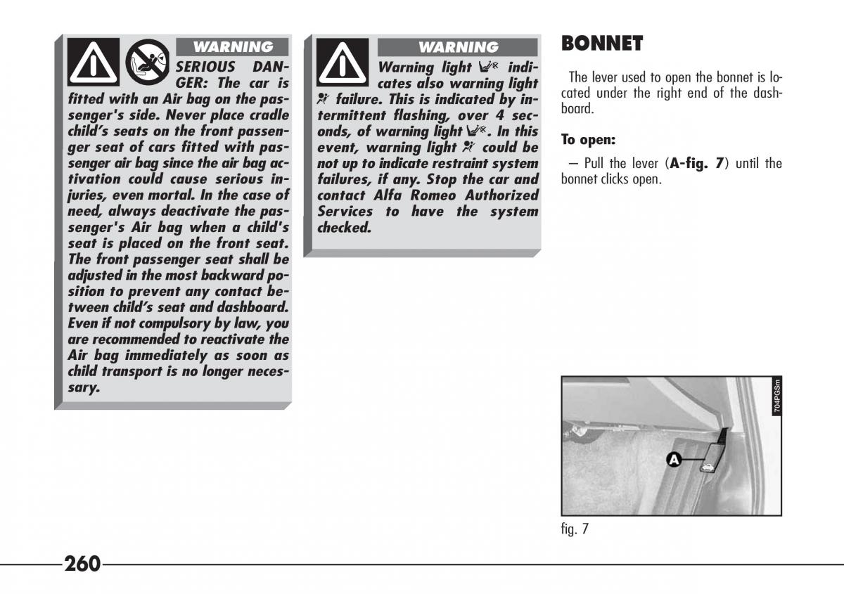 Alfa Romeo 166 owners manual / page 261