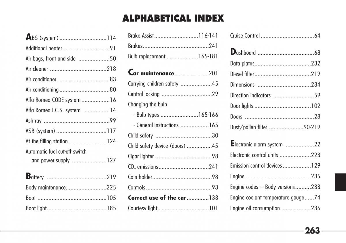 Alfa Romeo 166 owners manual / page 264