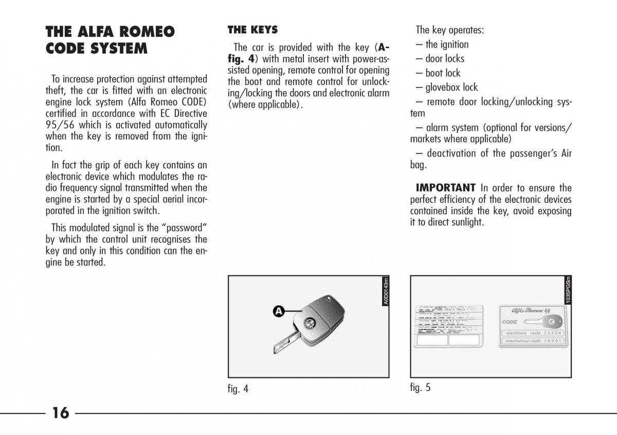 Alfa Romeo 166 owners manual / page 17