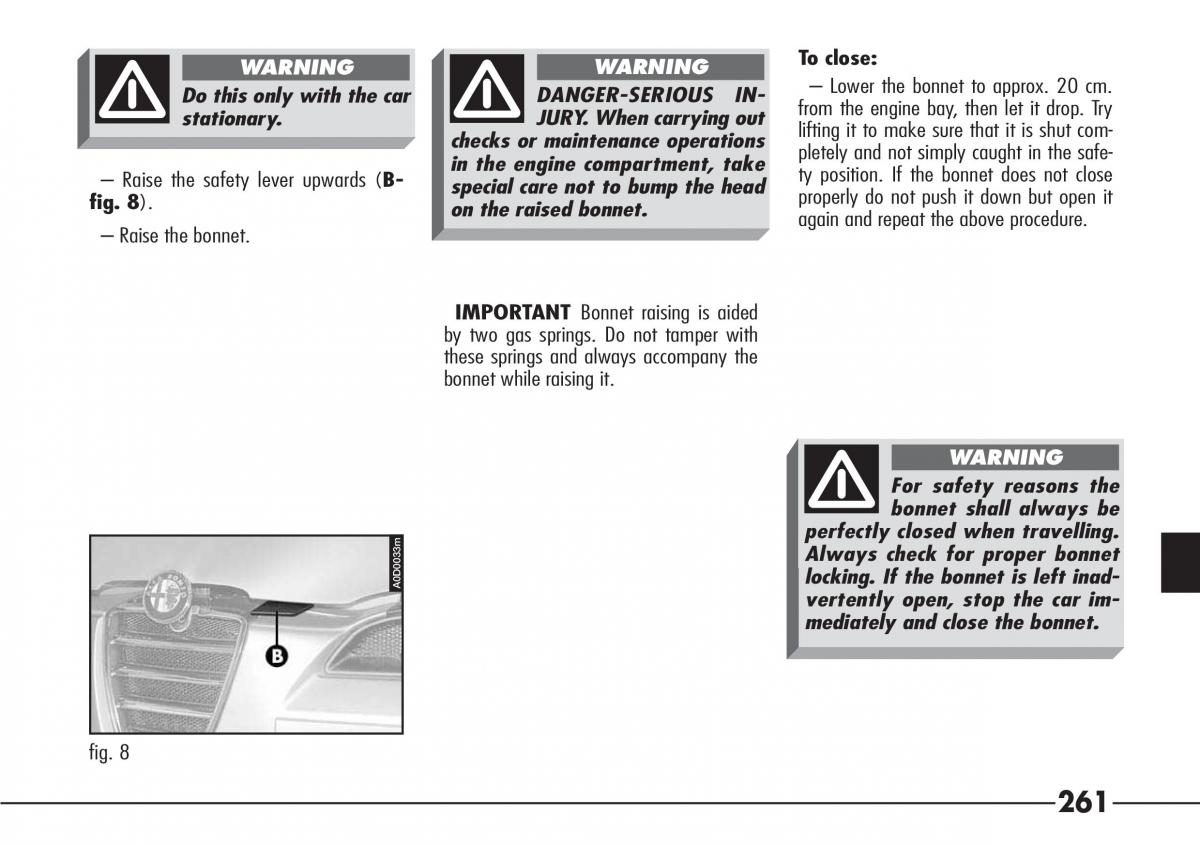 Alfa Romeo 166 owners manual / page 262