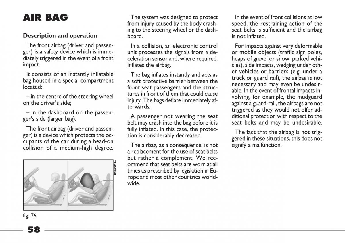 Fiat Barchetta owners manual / page 59