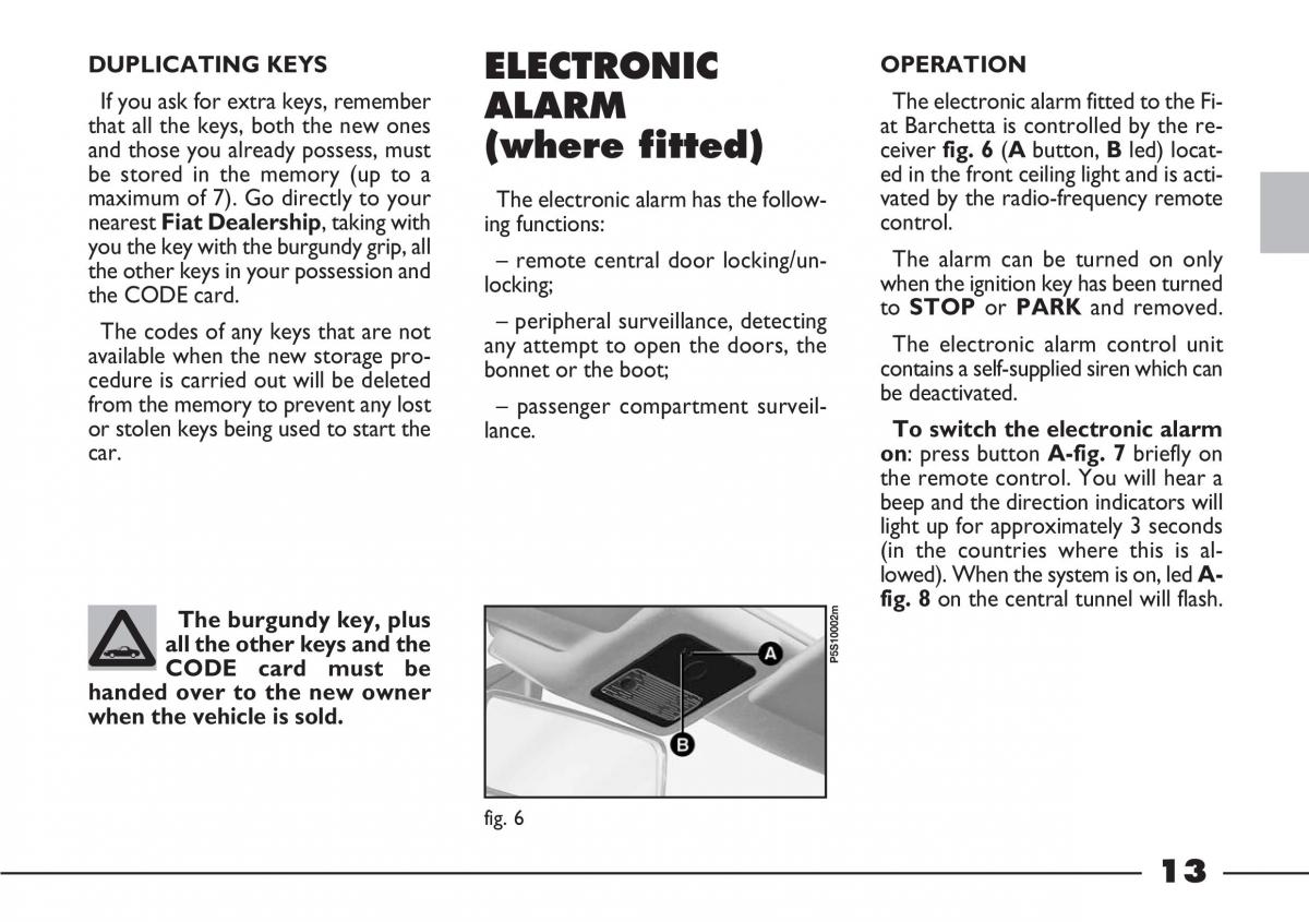 Fiat Barchetta owners manual / page 14