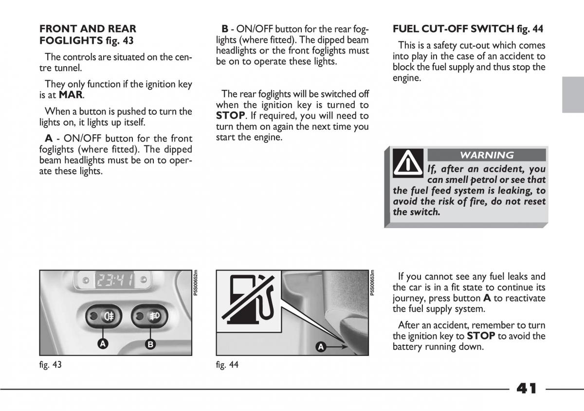 Fiat Barchetta owners manual / page 42