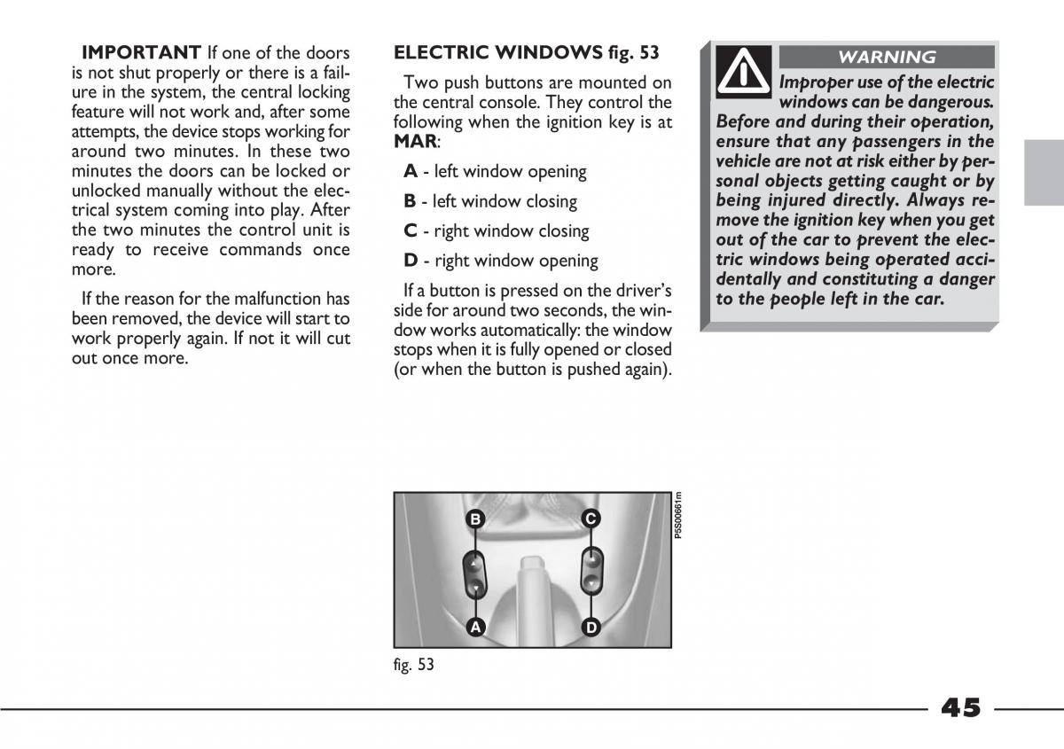Fiat Barchetta owners manual / page 46