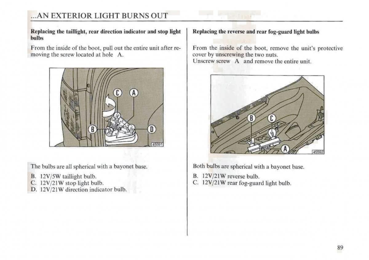 Lancia Dedra owners manual / page 92