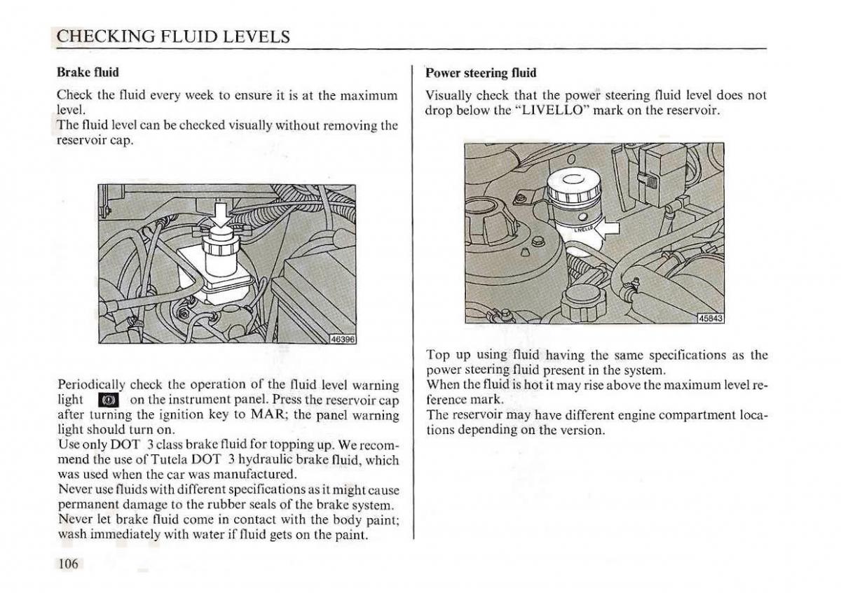 Lancia Dedra owners manual / page 109