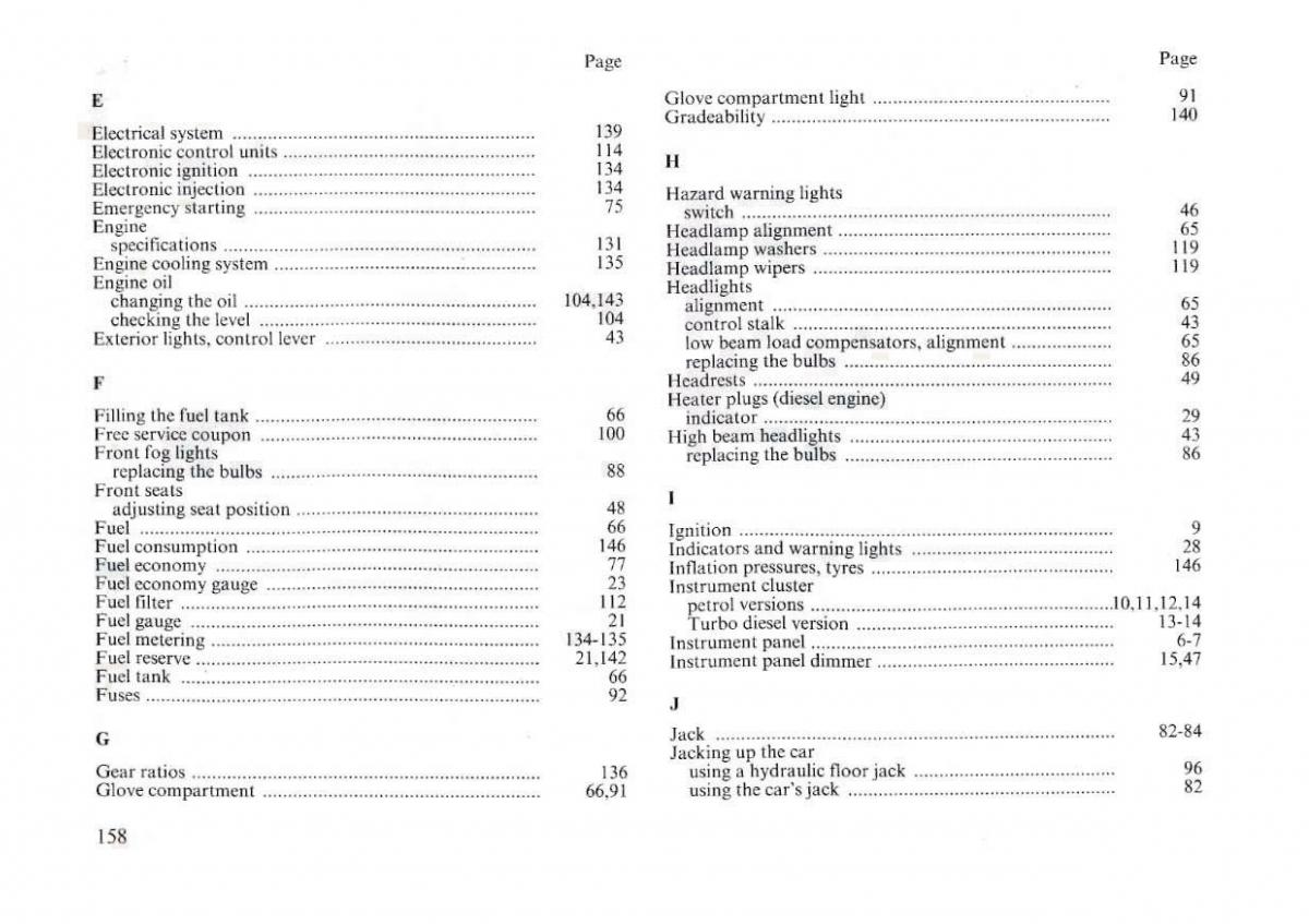 Lancia Dedra owners manual / page 160
