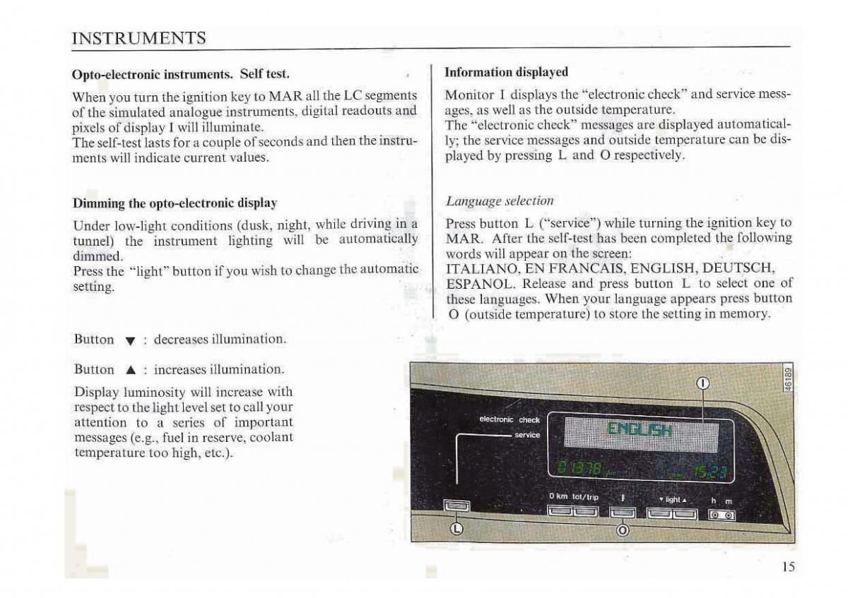 Lancia Dedra owners manual / page 18