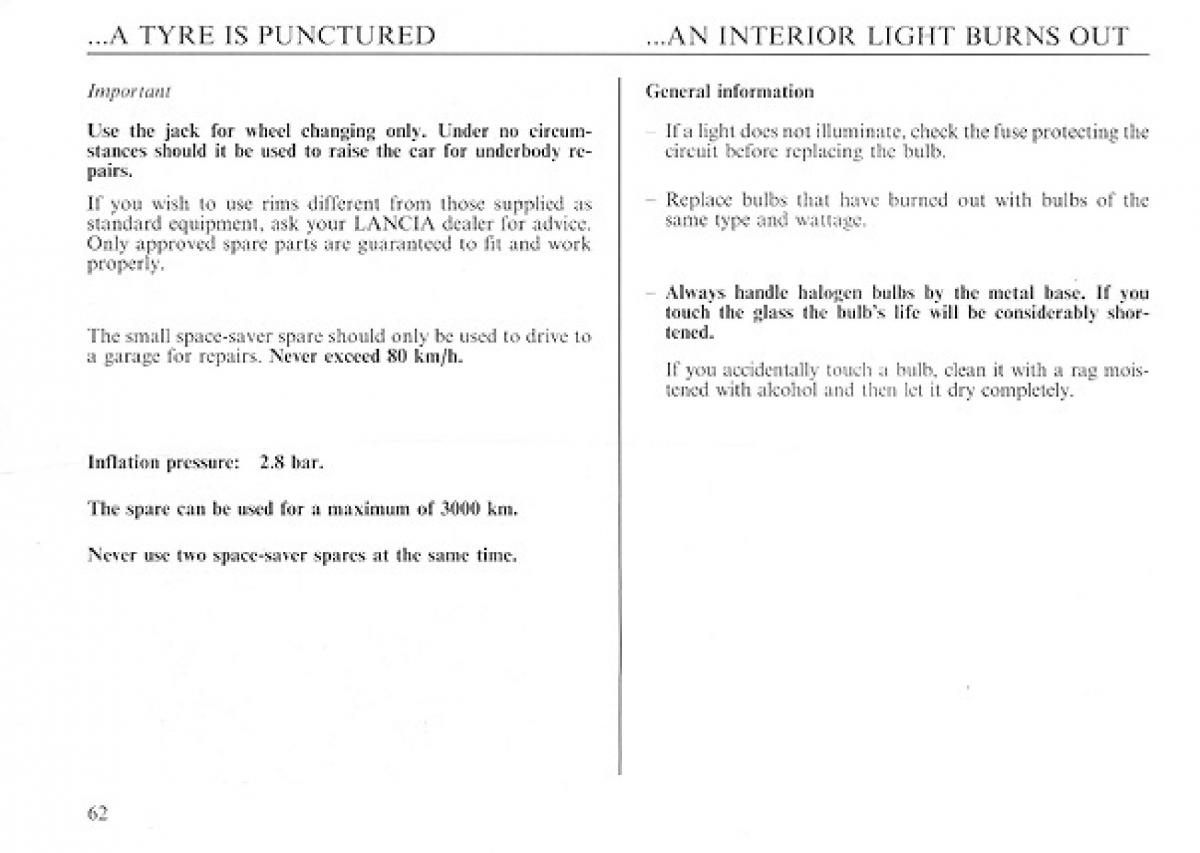 Lancia Delta I 1 owners manual / page 62