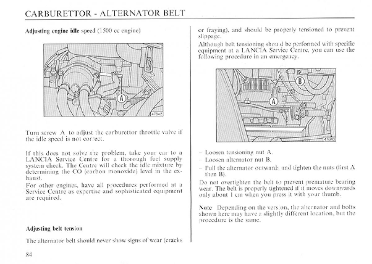 Lancia Delta I 1 owners manual / page 84