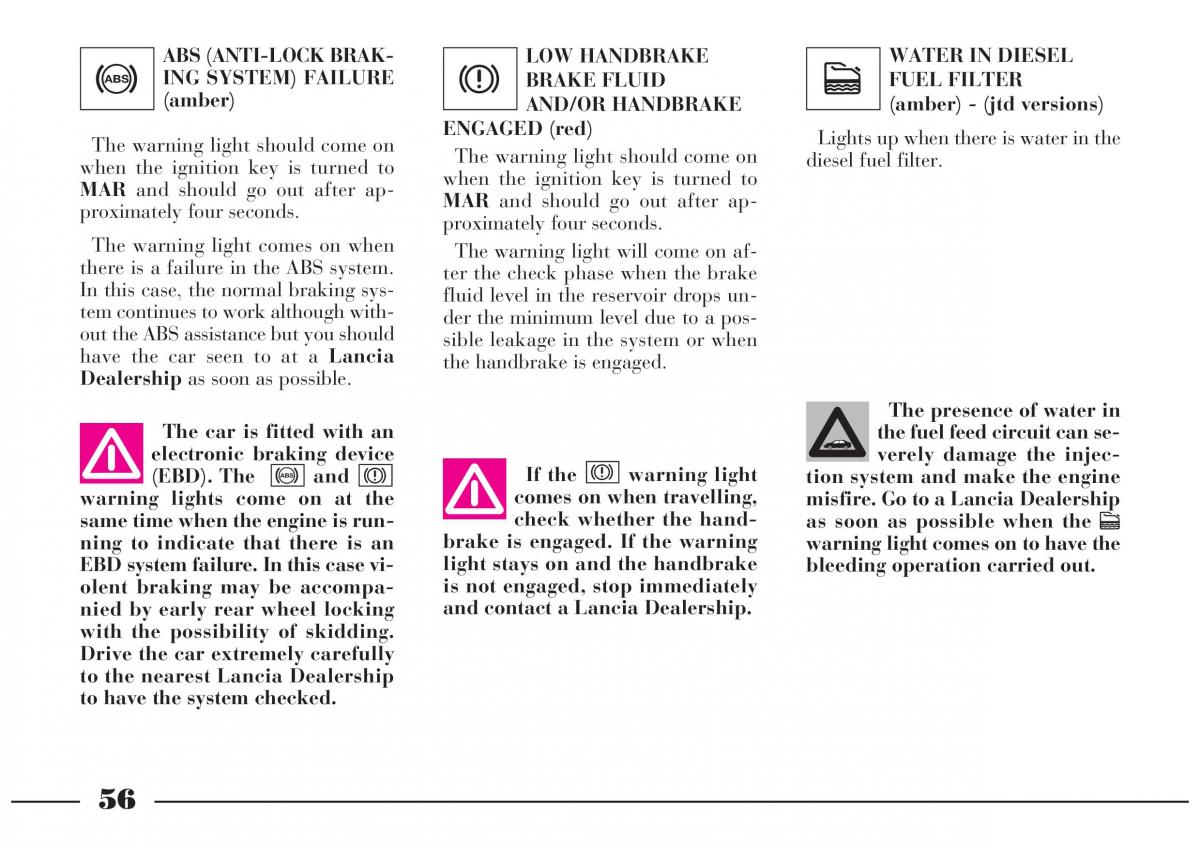  Lancia Lybra Lancia Lybra owners manual / page 57