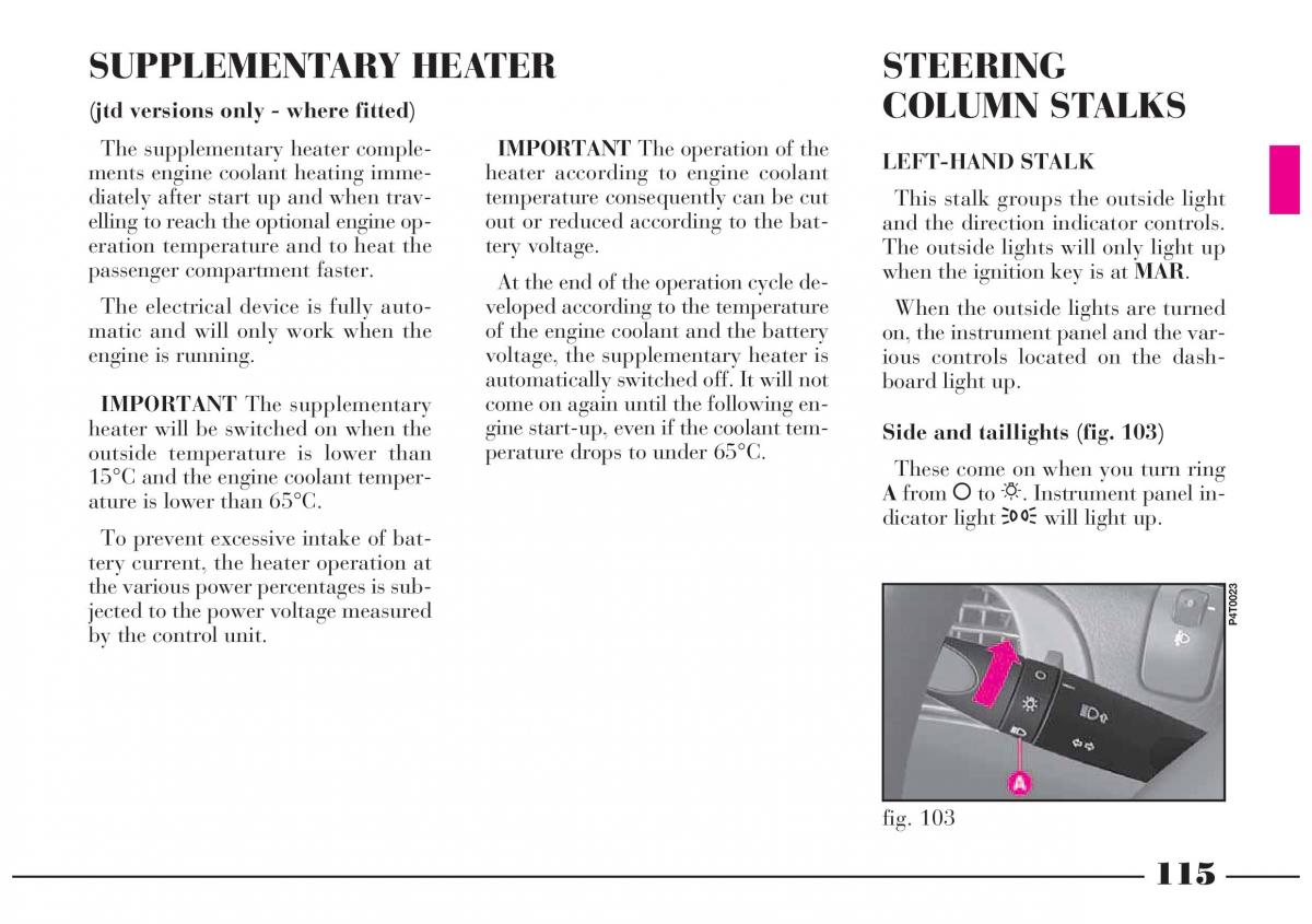  Lancia Lybra Lancia Lybra owners manual / page 116