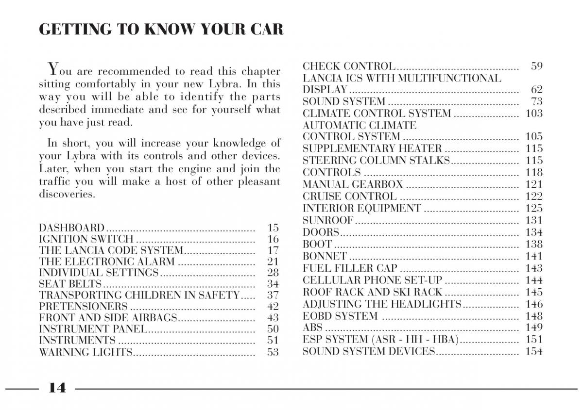 Lancia Lybra owners manual / page 15