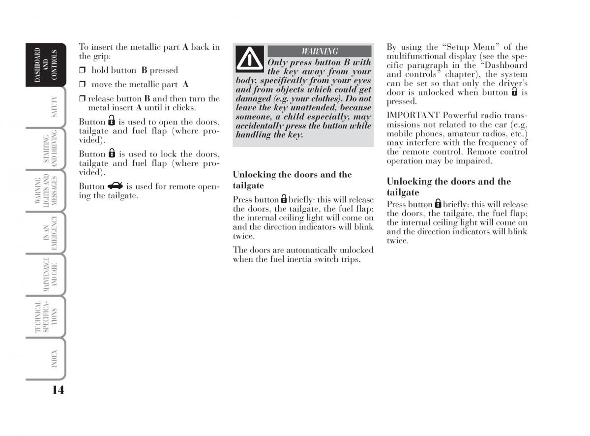 Lancia Musa owners manual / page 15