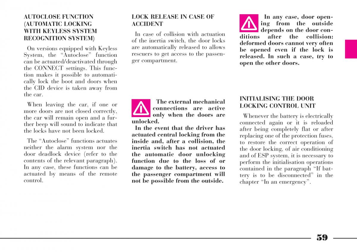 Lancia Thesis owners manual / page 60