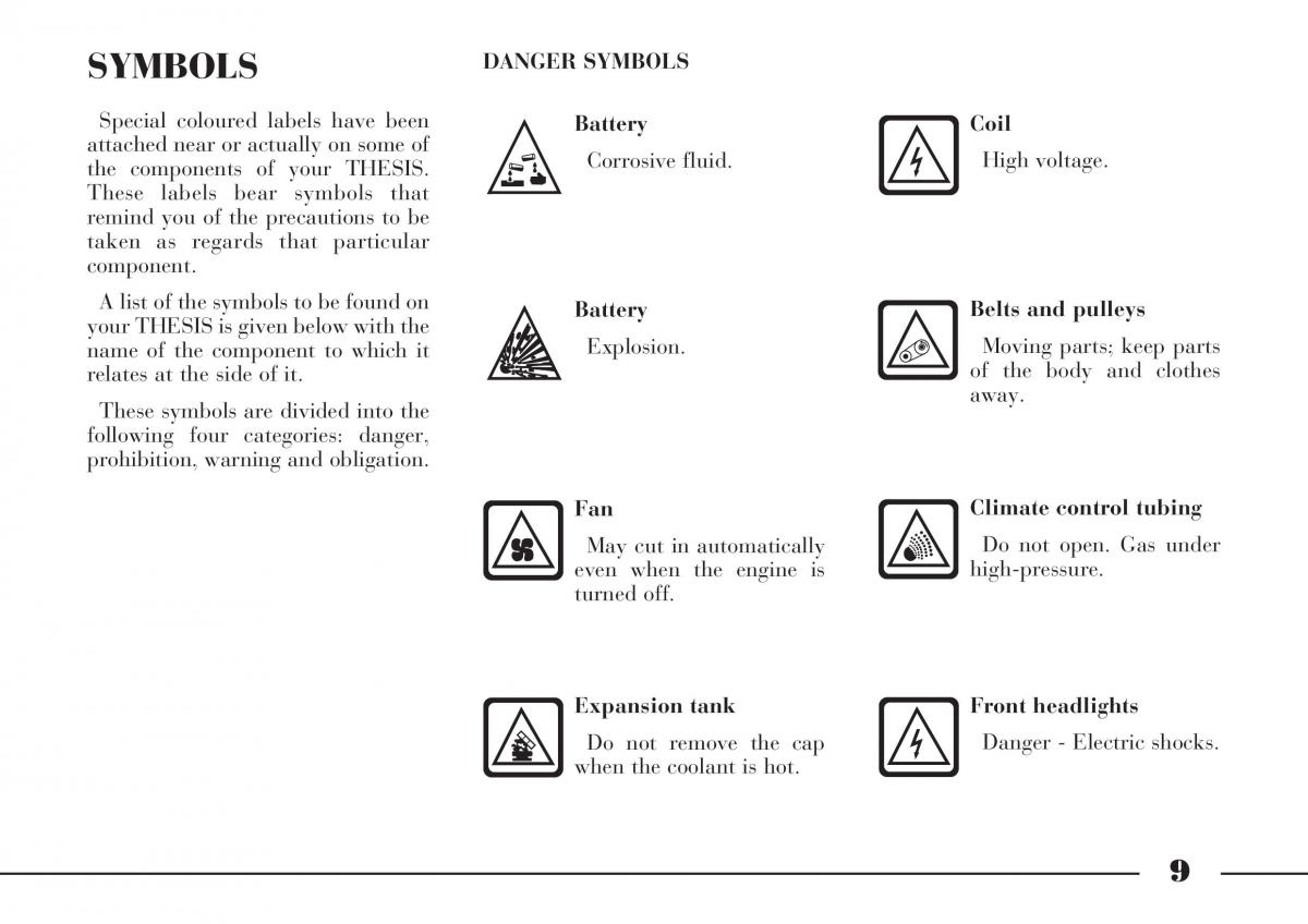 Lancia Thesis owners manual / page 10